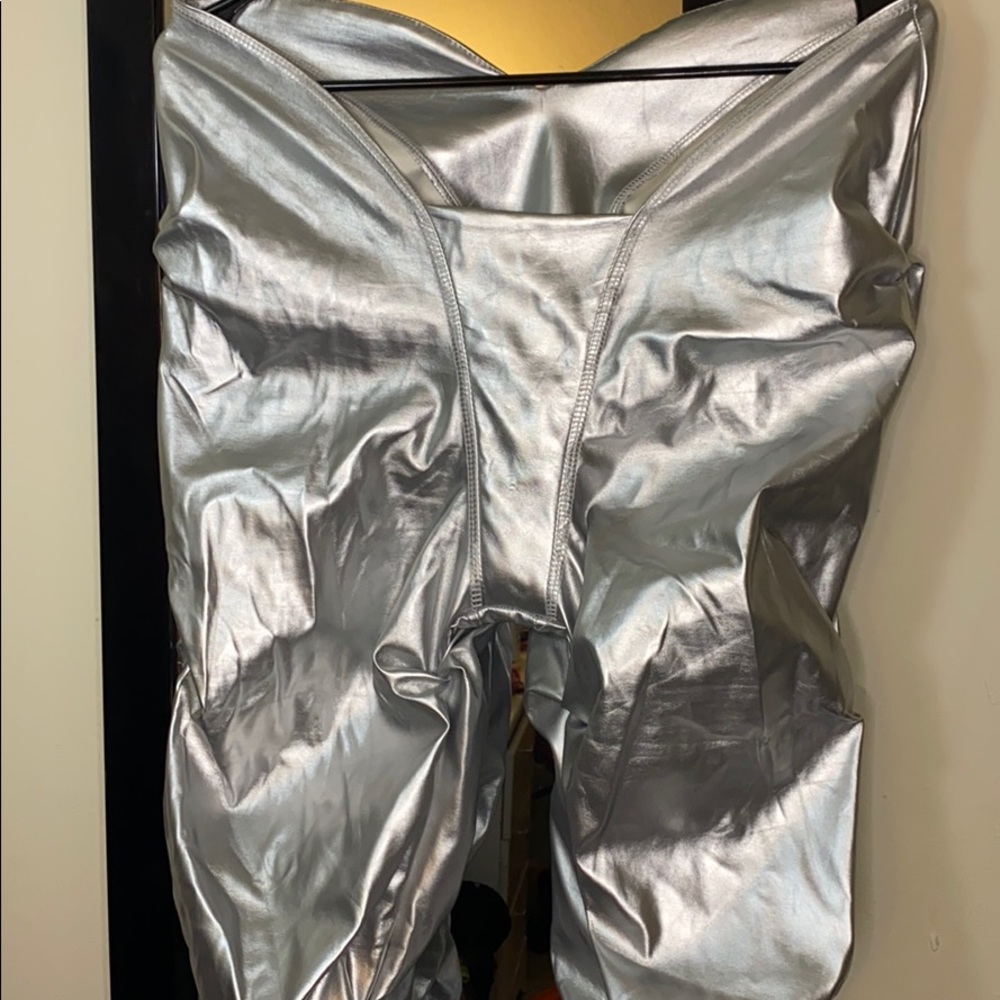 Metallic silver ruched pants